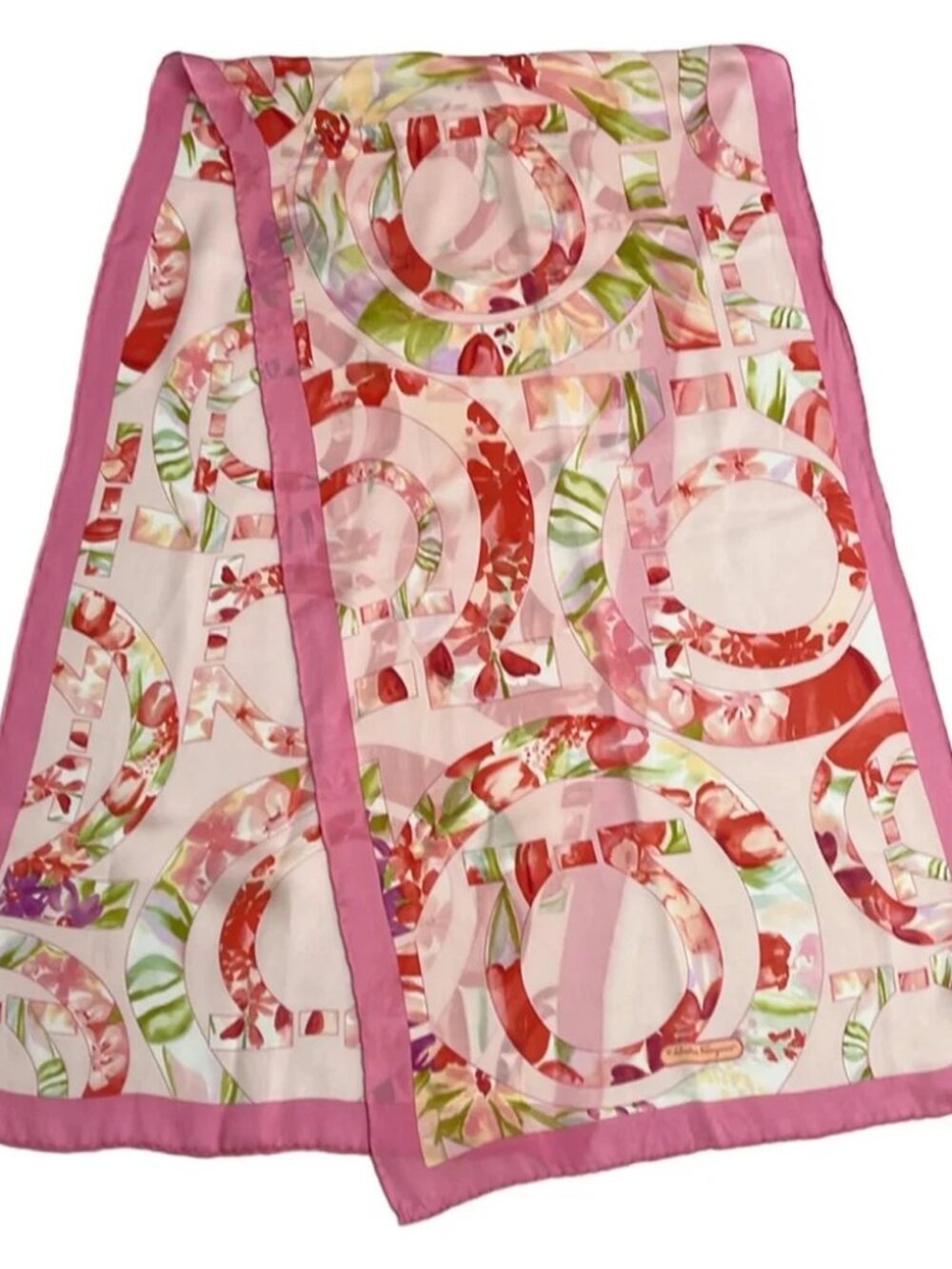 Salvatore Ferragamo Pink Red Multi Silk Scarf